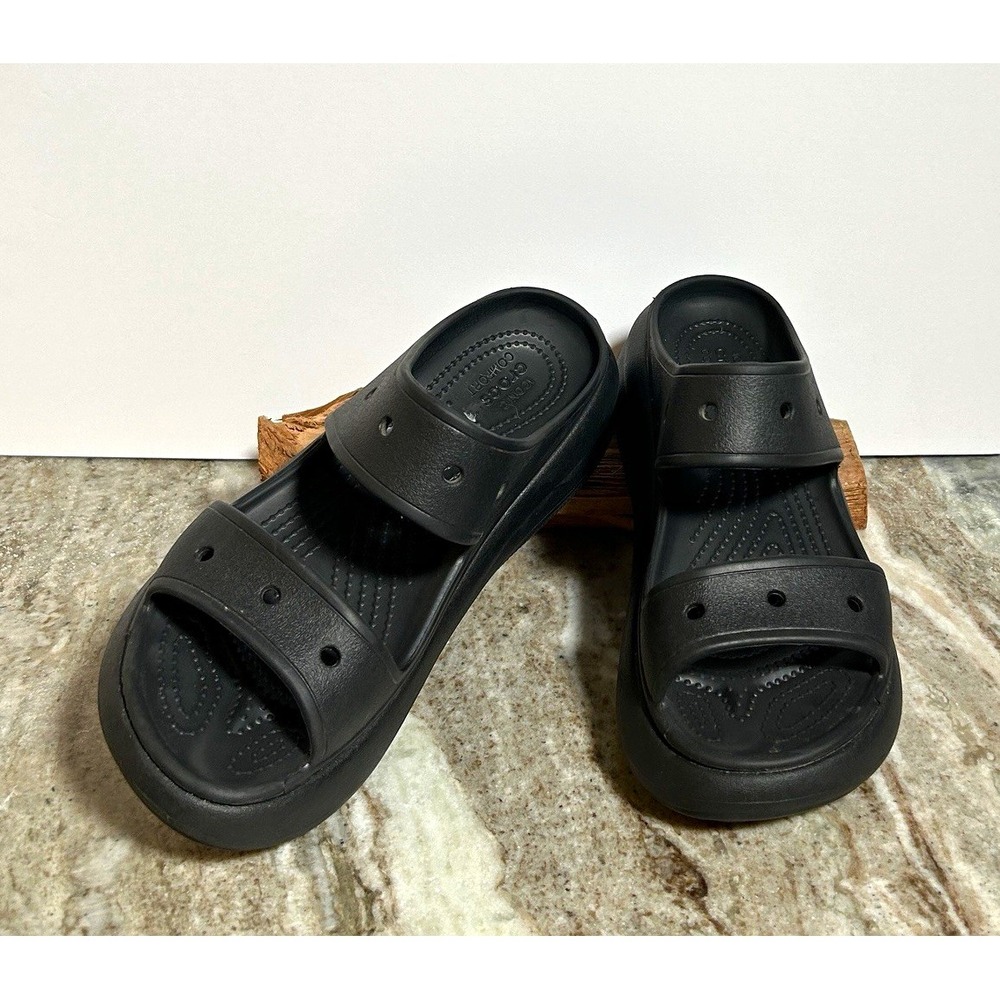 Crocs Classic Mega Crush Black Platform Slide Sandals Womens 9